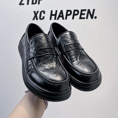 Black Men's Leather Shoes Classic Business Retro Minimalist Style Office Dress Party Adult Outdoor Comfort Quality Loafers