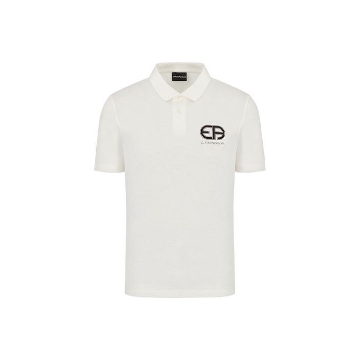 Emporio Armani Geometric Pattern Logo Short Sleeve Polo Shirt Men tops White 3K1FB7-1JUVZ-0101