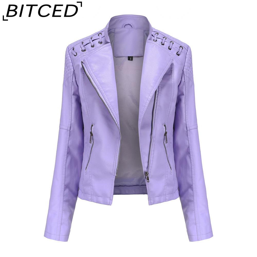 BITCED Spring/Autumn Women's Leather Jacket - Short Fit, Slim-Cut, Lightweight Leather Coat, Biker Style