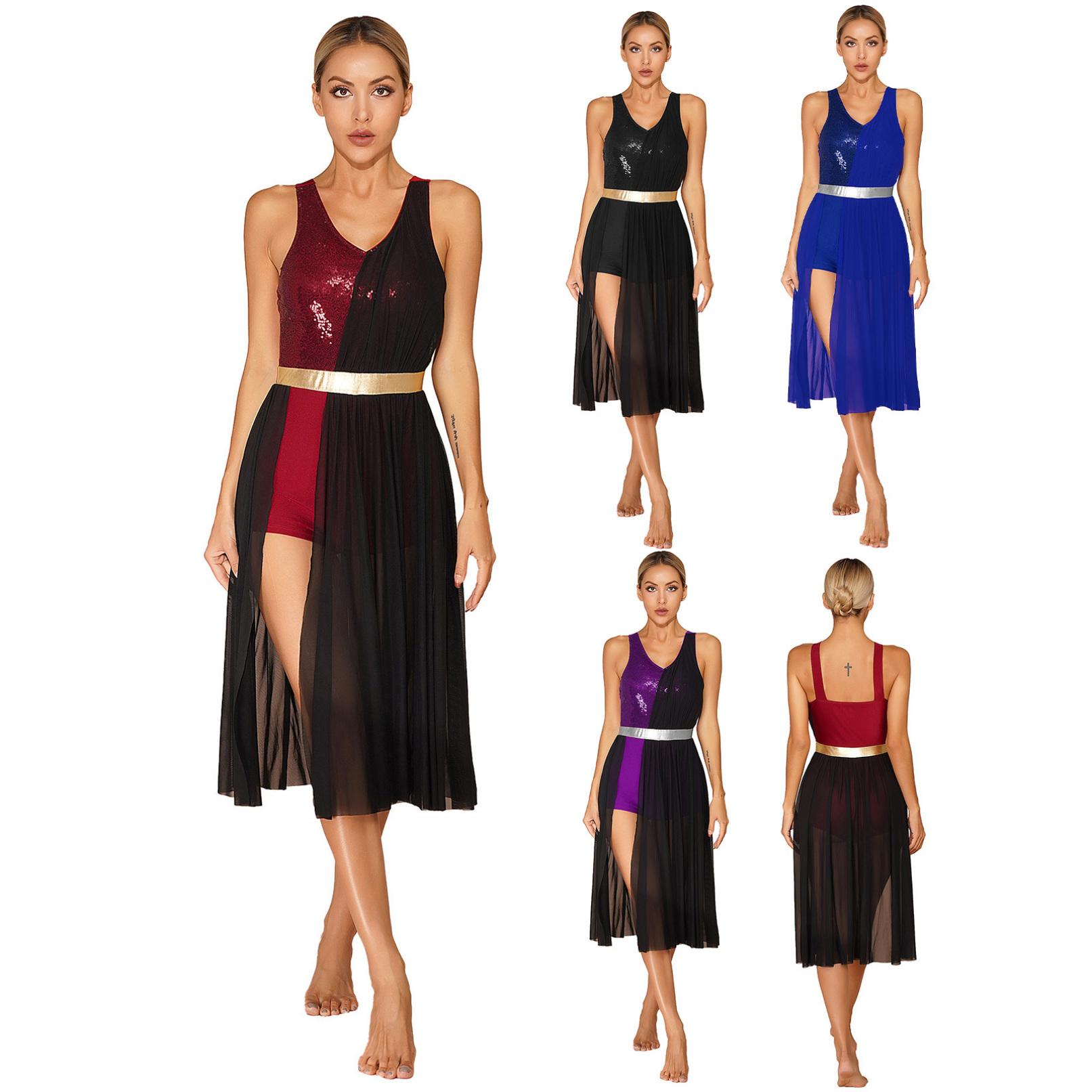 

Жіночий костюм для бальних танців, блискучі паєтки, сукні без рукавів з V-подібним вирізом, танцювальний одяг S синій