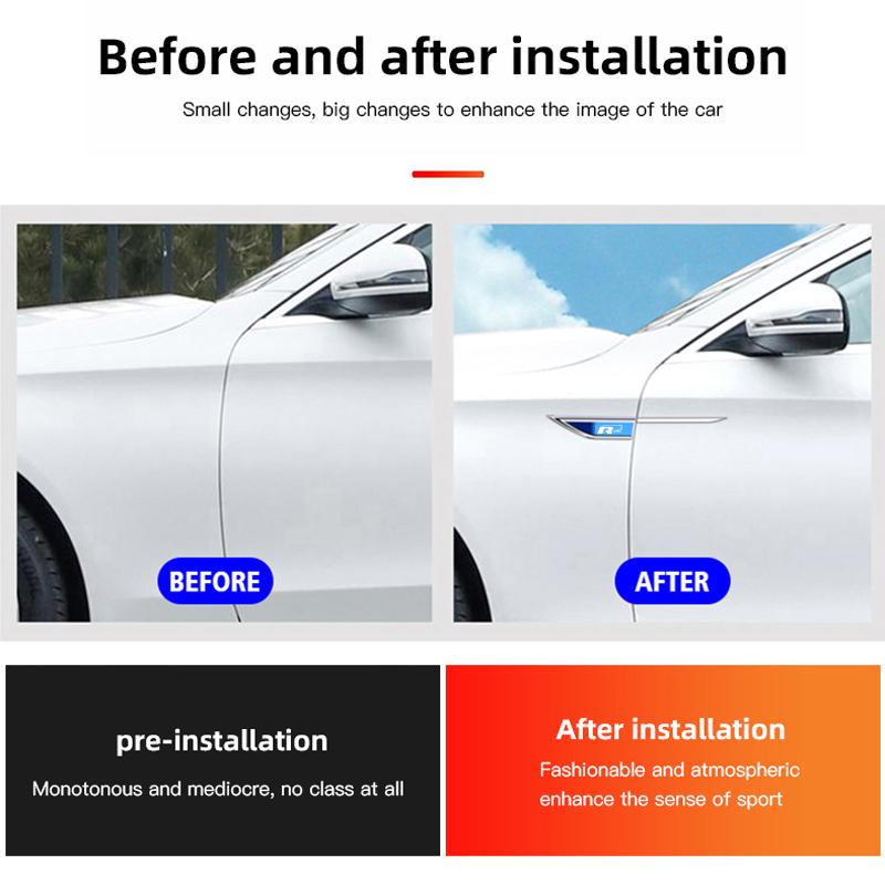 3D Metal Car Leaf Board Side Sticker Auto Door Label Body Decorative Blade Decals For Volkswagen VW RLine R T5 ID3 Tiguan GTI