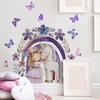 Dreamy Unicorn Girl Purple Rainbow Flower Self Adhesive Wall Sticker for Kids Room Warm Home Decor