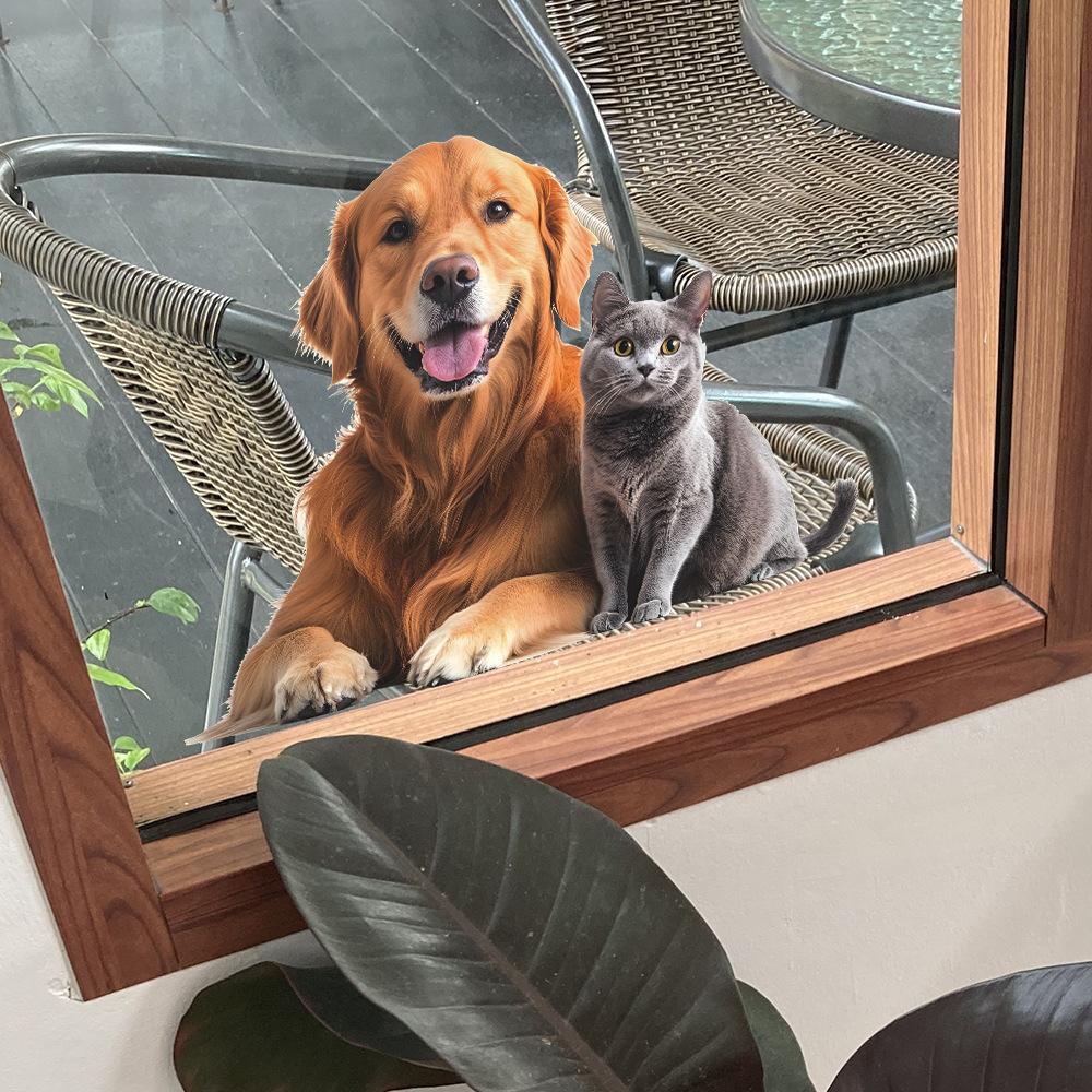 Cute Cat and Dog Static Cling Window Sticker Self-Adhesive Removable Kids Room Nursery Hallway Home Decor