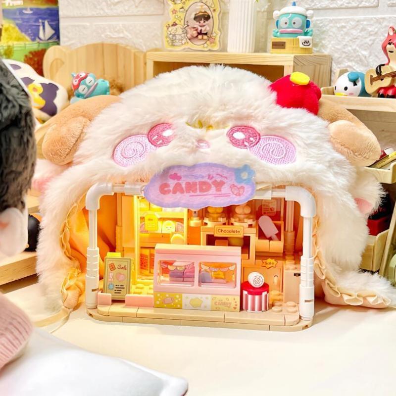Kawaii Assembly Building Blocks Small Animal Shop Street View Assembly Model Anime Toy Girl Birthday Gift Building Blocks