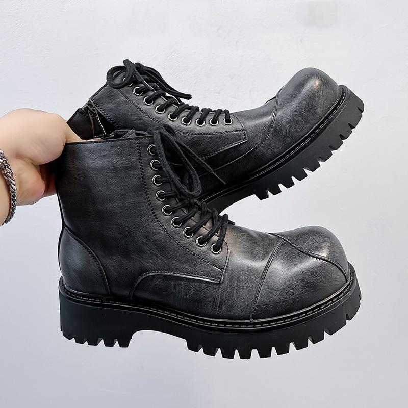 men fashion party nightclub high motorcycle boots lace-up original leather shoes cowboy platform boot cool long chunky botas man
