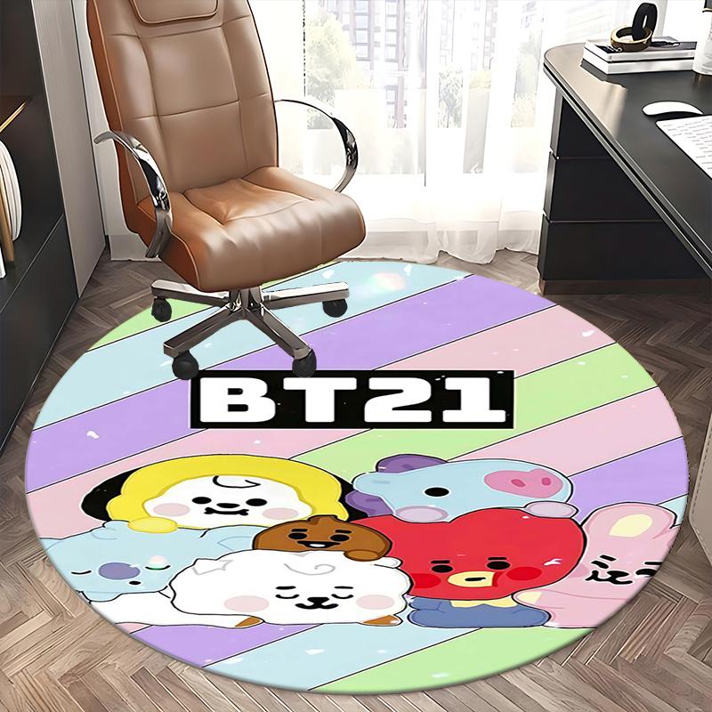 BT21 K-Pop Chair mat Round Rug-Office carpet, Machine Washable, Non-slip, Suitable for Living Rooms, Bedrooms