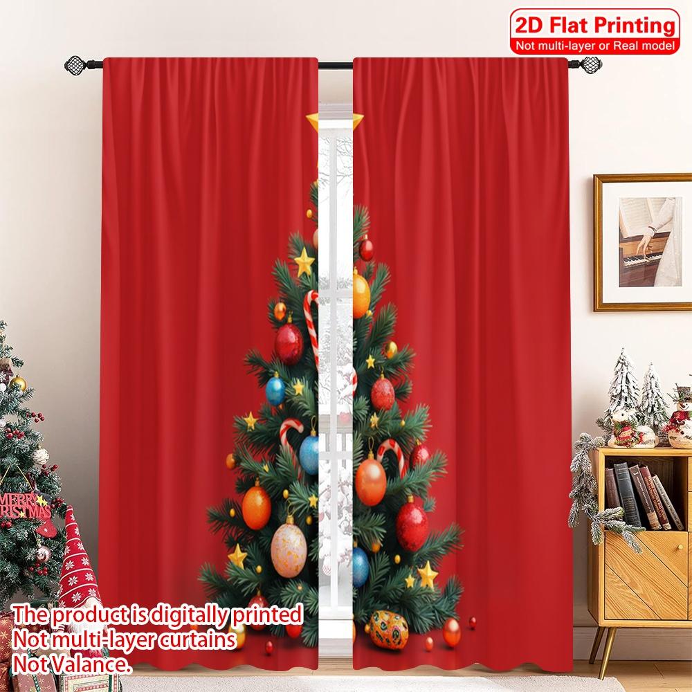 

2pcs 2D flat printing Merry Christmas Popular Window Drapes Christmas Tree Ornaments Stars Polyester Without Electricity 0 for 52.50×116.00 CM 2pcs