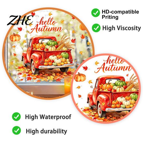 Pumpkin Store Display Autumn Harvest Window Clings, Decorative Static Glass Sticker for Thanksgiving Home Shop Reusable Decals Decor, Removable