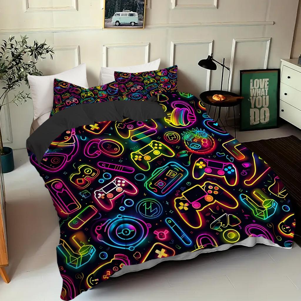 Game Controller Pattern 3D Visual Effect Printed Quilt Cover Set Colorful Cool Style Bedding Set Soft Comfortable Duvet Cover