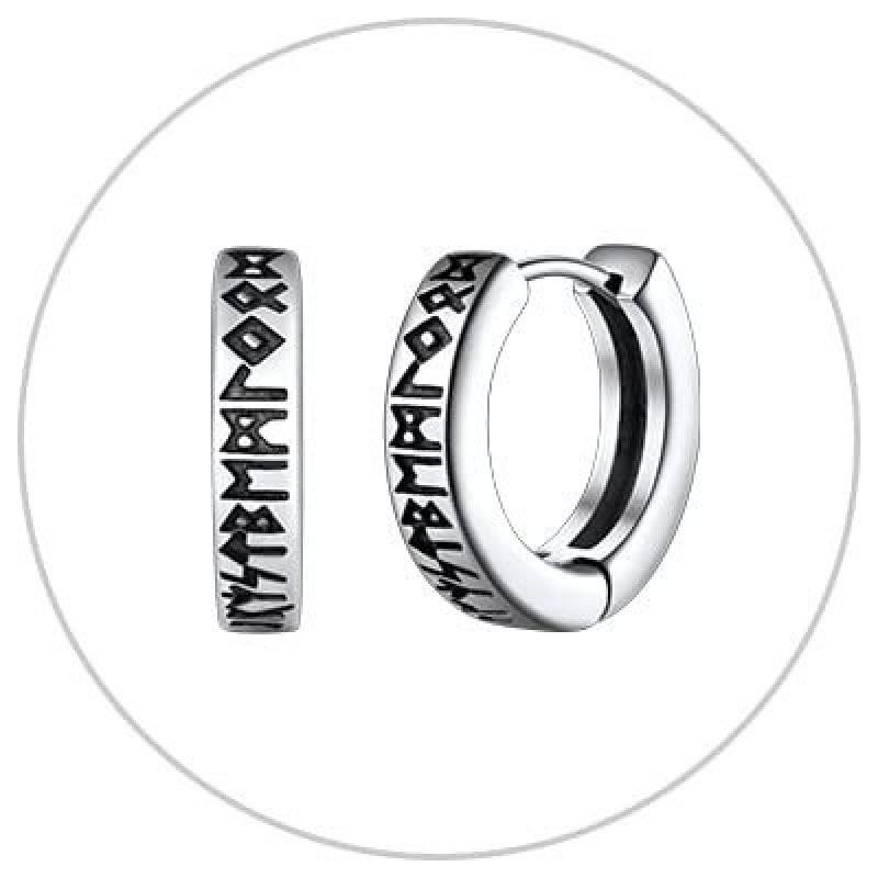 Viking Runeword Hoop Earrings Stainless Steel Ear Buckles Ornaments Jewelry