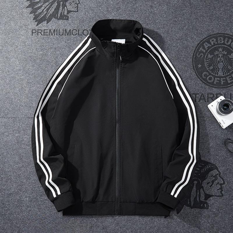 Stand-up Collar Spring and Autumn New Men's Korean Version Slim-fitting Blue Striped Outdoor Top Jacket