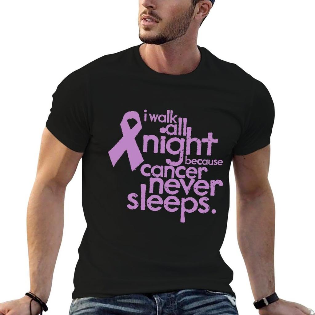 I Walk All Night Because Cancer Never Sleeps Relay For Life TShirt Minimalist Casual Short Sleeve Top