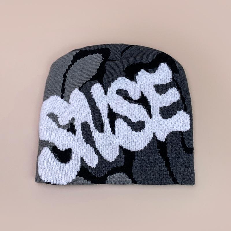 New American Contrasting Letter Jacquard Knitted Hat for Men and Women Warm Hip-hop Skateboard Personalized Pullover Hat