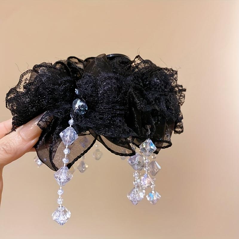 A French Light Luxury Princess Style Acrylic Mesh Lace Tassel Hair Clip чёрный