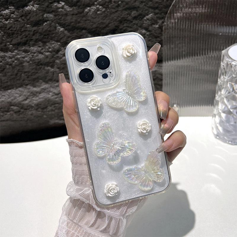 Glitter Epoxy Mobile Phone Case Is Suitable For Apple 17Promax Flower Iphone16 Butterfly Small Fresh Fine Hole