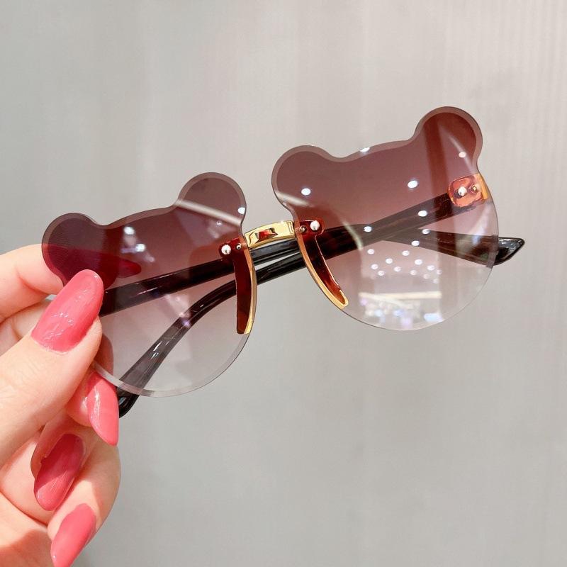 Girls Boys Cute Bear Animal Cartoon UV400 Rimless Sunglasses Children Retro Round Sunglasses Outdoor Baby Shade Glasses Eyewear