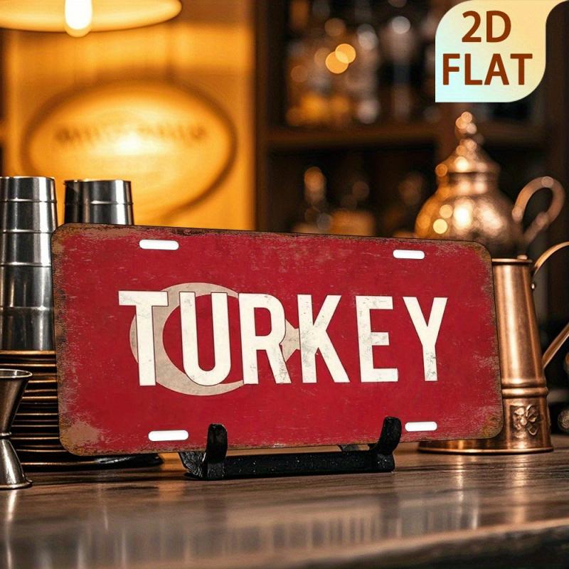 2D Flat - 1pc Vintage "Turkey" Metal Sign - 6x12 Inch, Rustic Aluminum Wall Decor Plaque with Red Background & White Text
