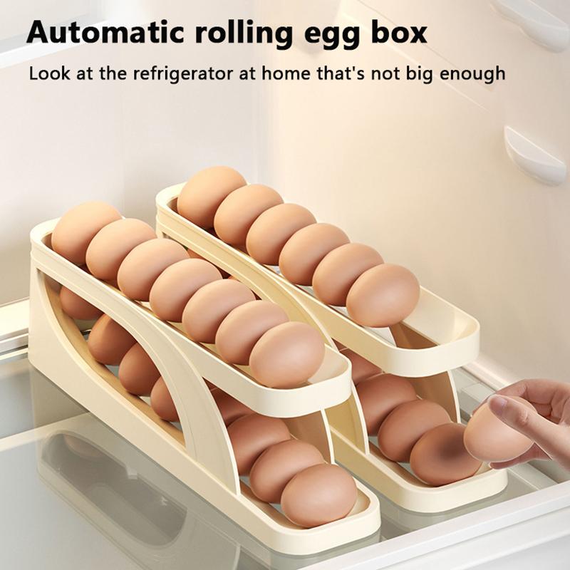 Rolling Egg Dispenser Refrigerator Organizers Containers Storage Box Automatic Sliding Spiral Egg Holder Home Kitchen Gadgets