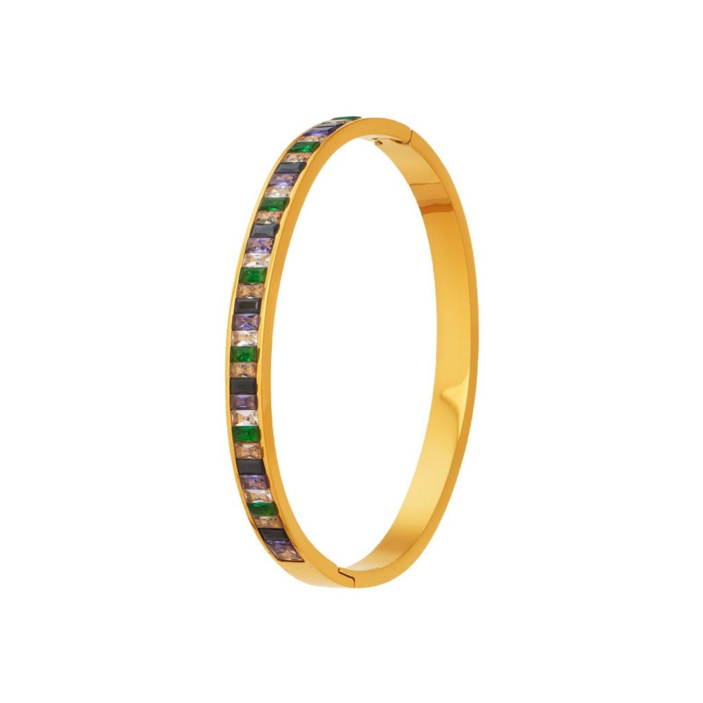 European & American Colored Zircon Bracelet - 18K Gold-Plated Stainless Steel with Unique Design & Luxury Buckle