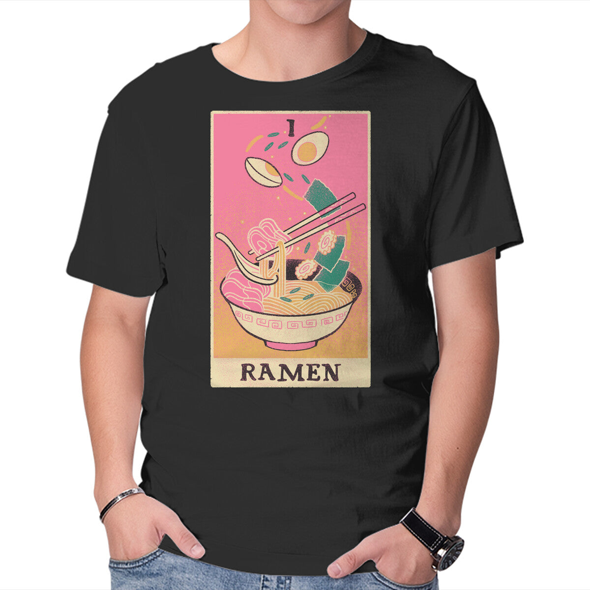 Unisex Crew Neck T-Shirt Ramen Tarot Graphic Short Sleeve Casual Tee L