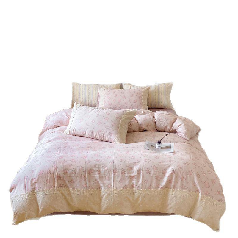 Class A Cotton Maternal And Infant Grade Lace Double-Layer Yarn, Small Style, Fresh, Soft And Comfortable Bed Sheet, Bed Hat Four-Piece