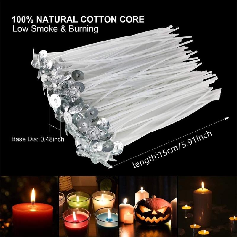 100Pcs 15cm Candle Wicks Cotton Wicks with 30 Stickers & 10 Centering Tools Complete Candle Making Supplies Kit for DIY