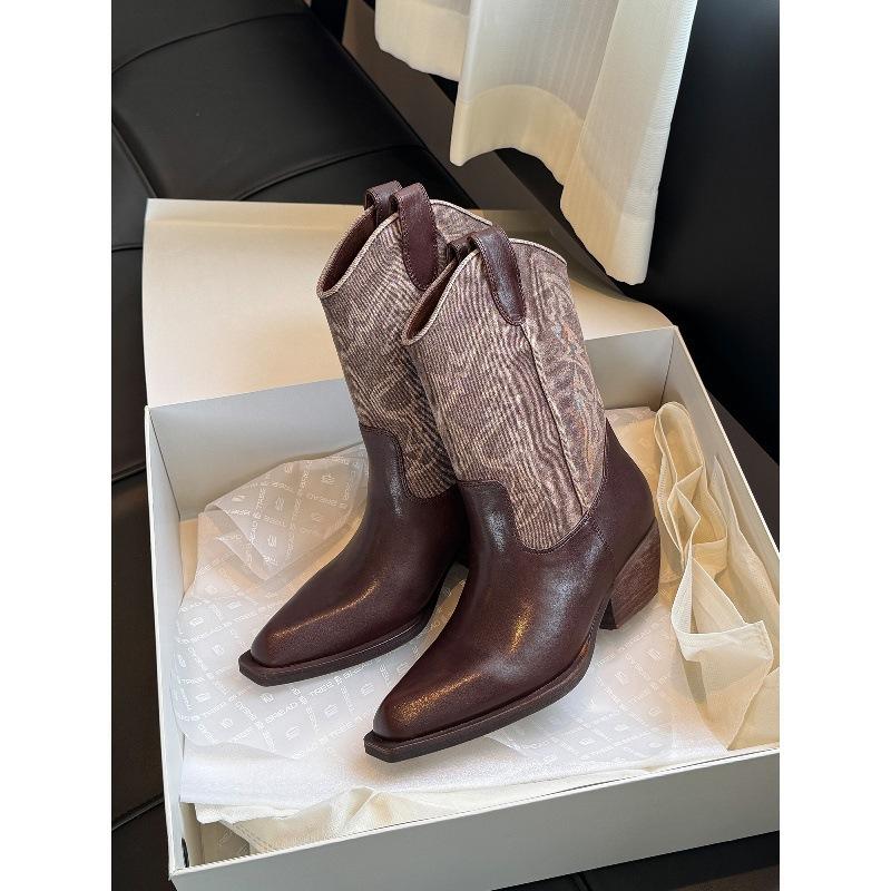Summer boots Maillard brown 2025 new wasteland wind with skirt western cowboy boots