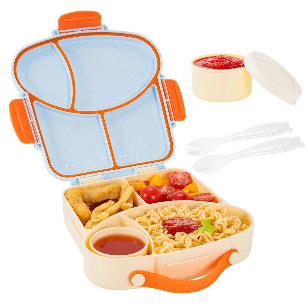 Cute plastic children's lunch box, food container with compartments, portable bento box suitable for children's office students