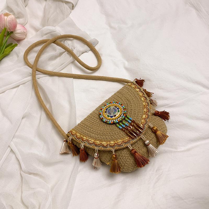

2025 плетеная соломенная сумка ручной работы этнический стиль клатч сумка через плечо сумка-мессенджер пляжная мода повседневный ретро темперамент хаки