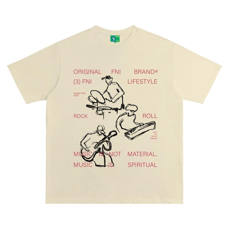 

American Guochao Heavy Cotton (Musical Spirit) Men s and Women s Same T-Shirt American Retro Short Sleeve Top 24 New S