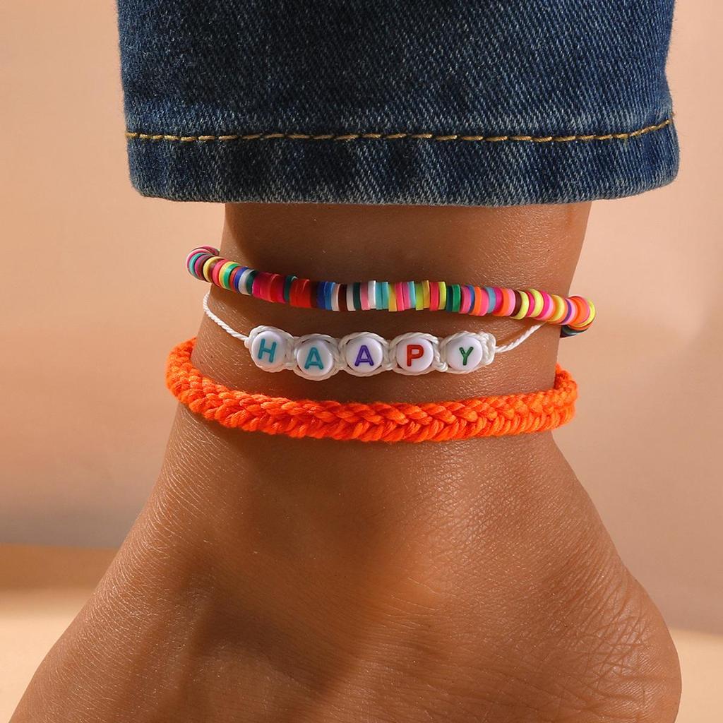 European & American Retro Letter Butterfly Pendant Multi-Layer Beach Anklet Set