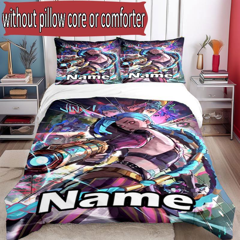 3pcs Duvet Cover Set (1*Duvet Cover + 2*Pillowcase, Without Core), Custom Name Jinx Pattern Bedding Set, Home Bedroom Decor Gift