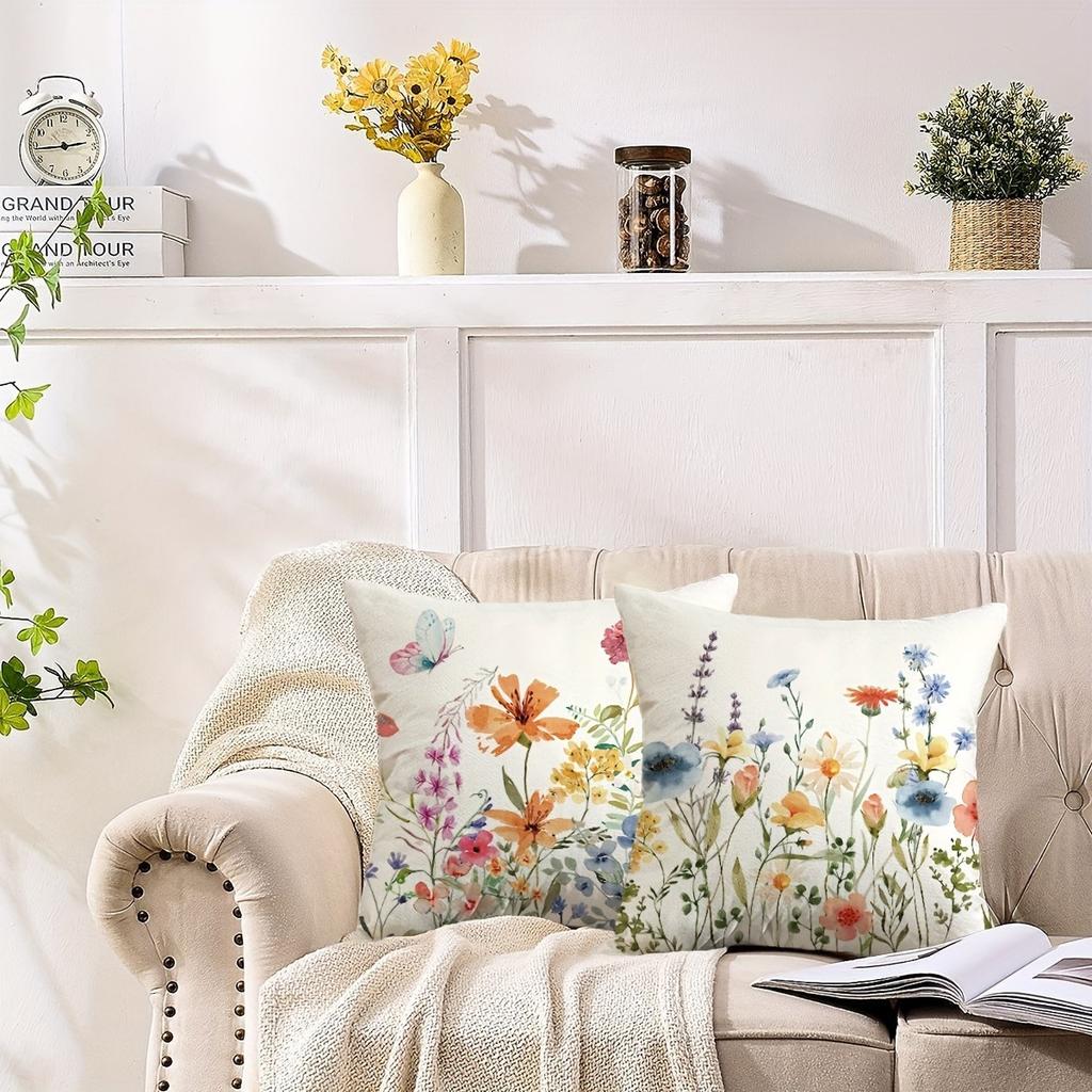 Minimalist Green Plant Flower Throw Pillow Covers Fresh Spring Summer Decor for Home Sofa or Car Cushions