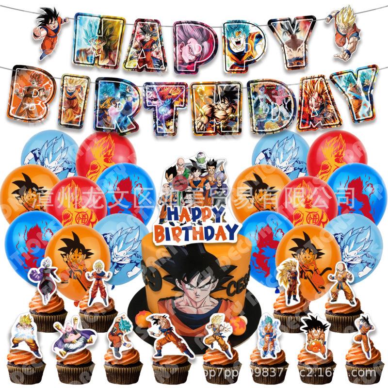 Dragon Ball Geburtstagsparty Dekorationen Dankeschön Thema Banner Wimpelkette Kuchenaufsätze Luftballonband Set für Kinder Jungen