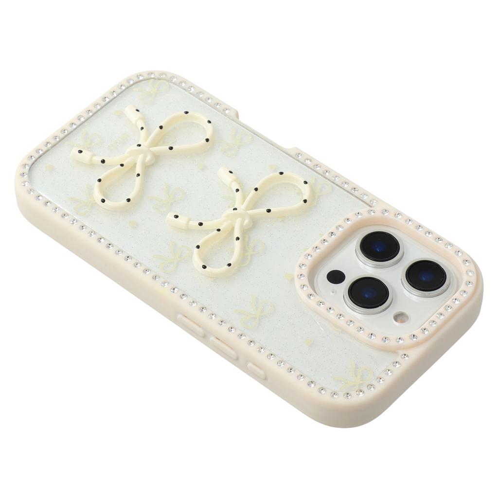 Für iPhone 16 Pro Hülle Zwei Schleifen Epoxid Design TPU+PC Handy Rückseite Strass Dekor