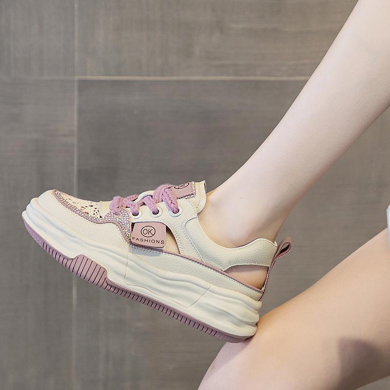 Hollowed White Shoes Women's Summer Sandals New All-Matching Genuine Leather Breathable Sports and Leisure Women's Shoes Tide