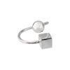 S925 Silver Irregular Geometric Ring: Round Ball & Square Design, Open & Adjustable for Women’s Index Finger