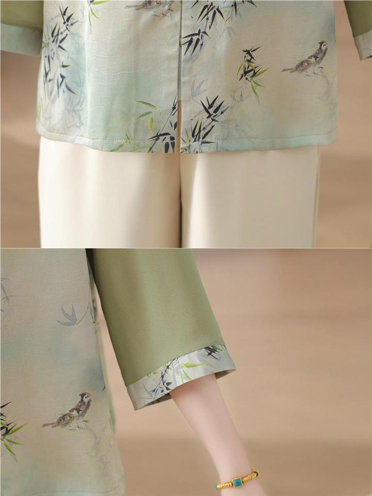 Mom's Chiffon Blouse - New Chinese Style Three-Quarter Sleeve Top for Middle-Aged & Elderly Women