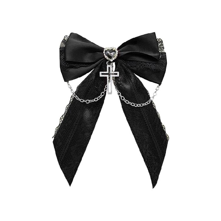 

Lace Bowtie Hair Clip for Women Crossed Chain Hairpin Hair Barrette Side Clip 2000s Maid Hair Bows Hair Shaping Ornament чорний
