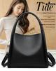 Luxury Women's Genuine Leather Tote - Large Capacity, Solid Color, Single Shoulder or Crossbody Bucket Bag
