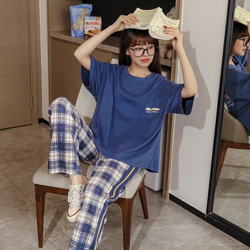 Cotton Pajamas Women's Long-sleeve Fresh and Cute Thin Two-piece Suit Womens Two Piece Sets Pajamas
