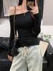 Women's One-Shoulder Long-Sleeve Pleated Base Layer Chic Cropped Top - 2026 Spring/Autumn