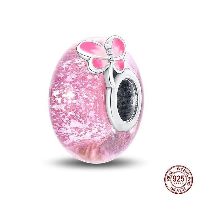 100 %925 Sterling Silver Colorful Butterfly Flower Luminous Glass Charms Beads Fitfashion Original Bracelets Fine Diy Jewelry