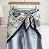 White Floral Small Silk Scarf Triangle Scarf Headscarf Belt Women's Decoration with Skirt Jeans Waist Accessories Fart Curtain