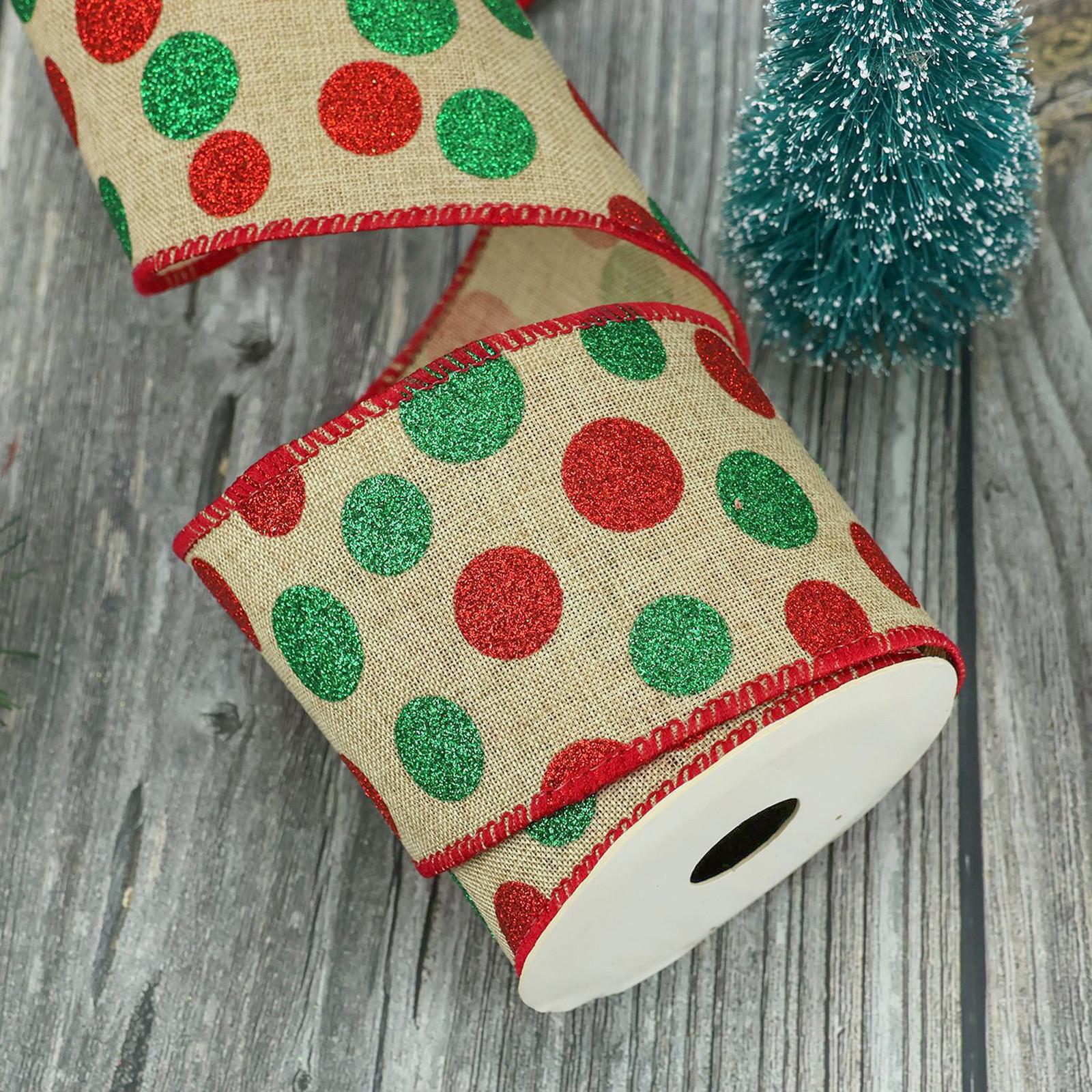 

Wired Christmas Ribbon, Red Green Polka Pot Ribbon For Christmas Tree, Gift Wapping, Bow Making, Wreath Making, Holiday Christmas Decorations 1 хаки