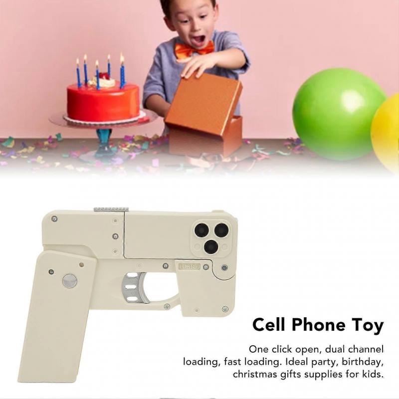 Folding Mobile Phone Spray Toy Cell Phone Shooting Toy for Kids Children Adults White 