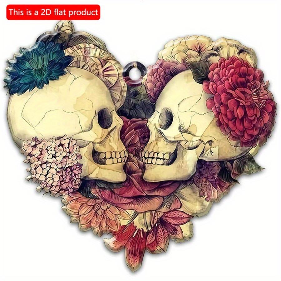 1pc 2d Flat Skull Couple Love Christmas Ornament Tree Decor Wooden Sign - 20cm Gifts for Couple, Gifts for Her, Gifts for Him, Rear View Mirror Car
