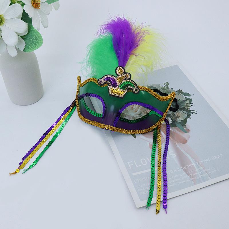 Brazilian Carnival Feather Sequins Hairband Half Face Headpiece Eye Cover for New Orleans Party Masquerade Accessories