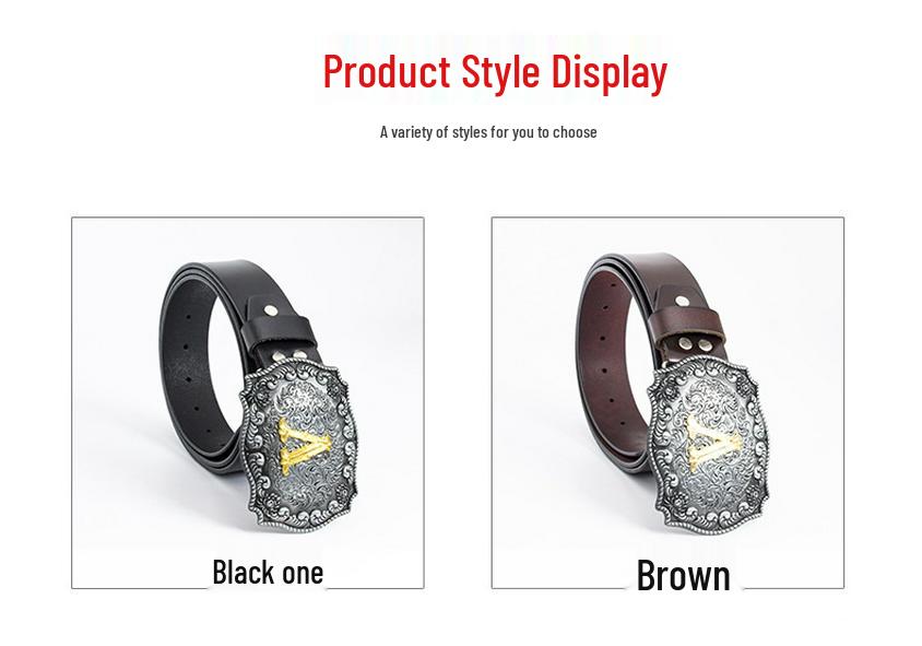 Western Cowboy Zinc Alloy Buckle Cowhide Patterned Elastic Belt for Men - Retro Knight Style