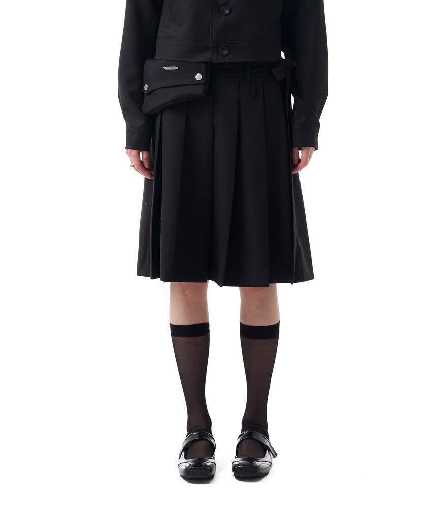 Iuga Makaras Belted Bag Pleats Midi Skirt (Black)